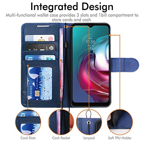 [Wallet Case] Protective Cover with Cash & Card Holder, Stand and Wrist Strap For Motorola Moto G30 / G10