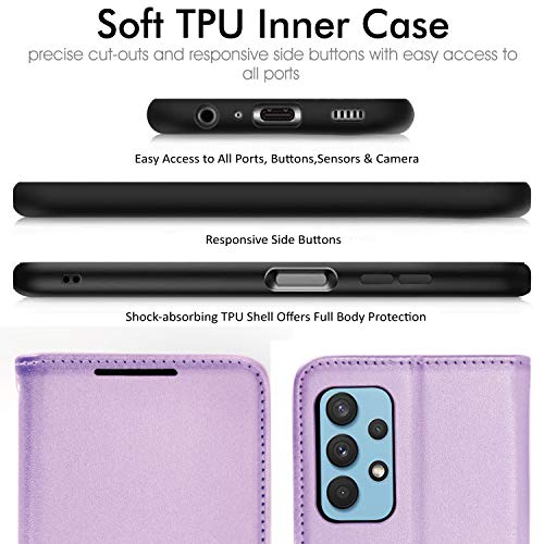 [Wallet Case] Protective Cover with Cash & Card Holder, Stand and Wrist Strap For Samsung Galaxy A32 5G
