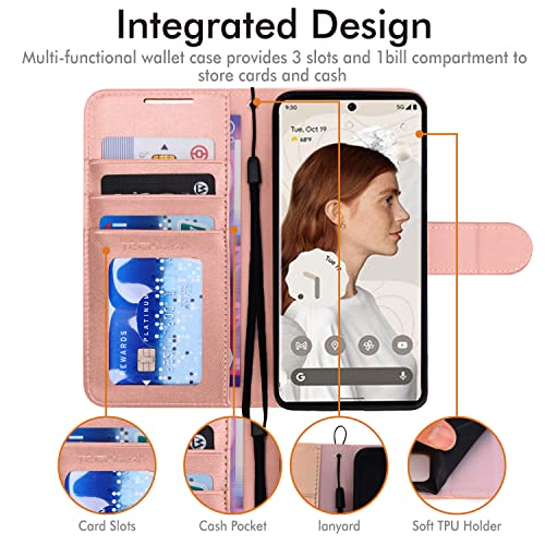 [Wallet Case] Protective Cover with Cash & Card Holder, Stand and Wrist Strap For Google Pixel 7 Pro