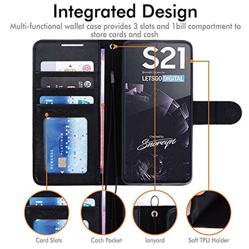 [Wallet Case] Protective Cover with Cash & Card Holder, Stand and Wrist Strap For Samsung Galaxy S21