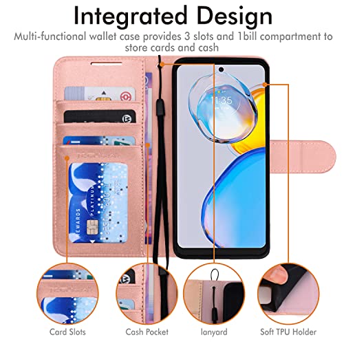 [Wallet Case] Protective Cover with Cash & Card Holder, Stand and Wrist Strap For Motorola Moto E32