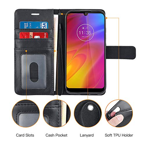 [Wallet Case] Protective Cover with Cash & Card Holder, Stand and Wrist Strap For Motorola Moto E6 Plus