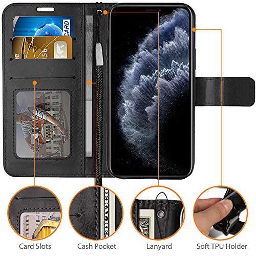 [Wallet Case] Protective Cover with Cash & Card Holder, Stand and Wrist Strap For Apple iPhone 11 Pro Max