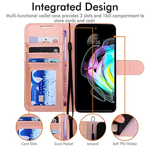 [Wallet Case] Protective Cover with Cash & Card Holder, Stand and Wrist Strap For Motorola Moto Edge 20