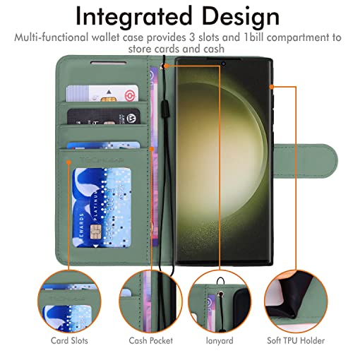 [Wallet Case] Protective Cover with Cash & Card Holder, Stand and Wrist Strap For Samsung Galaxy S23 Ultra