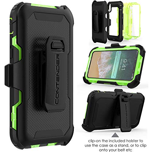 [Contender Case] iPhone XS Max Heavy Duty Case with Built-in Screen Protector, 360 [Full Body] Protective Cover with Kick Stand