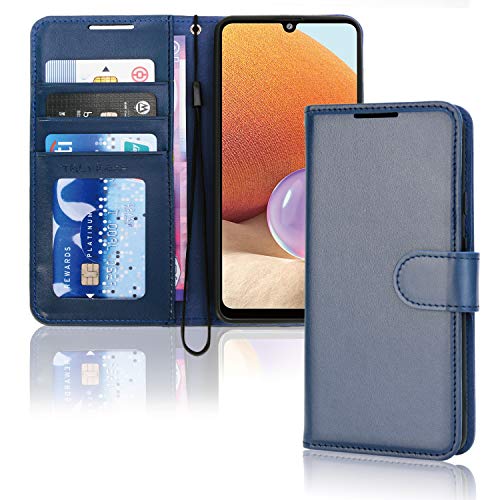 [Wallet Case] Protective Cover with Cash & Card Holder, Stand and Wrist Strap For Samsung Galaxy A32 5G