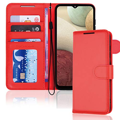 [Wallet Case] Protective Cover with Cash & Card Holder, Stand and Wrist Strap For Samsung Galaxy A12