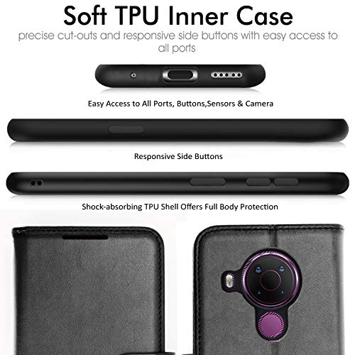 [Wallet Case] Protective Cover with Cash & Card Holder, Stand and Wrist Strap For Nokia 5.4