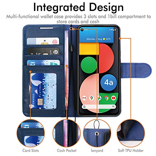 [Wallet Case] Protective Cover with Cash & Card Holder, Stand and Wrist Strap For Google Pixel 4a 5G