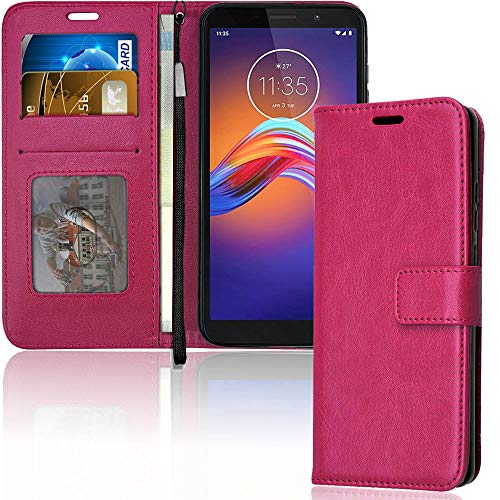[Wallet Case] Protective Cover with Cash & Card Holder, Stand and Wrist Strap For Motorola Moto E6 Play