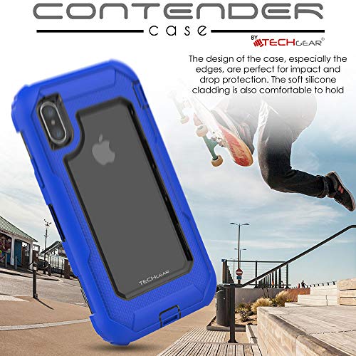 [Contender Case] iPhone XS Max Heavy Duty Case with Built-in Screen Protector, 360 [Full Body] Protective Cover with Kick Stand