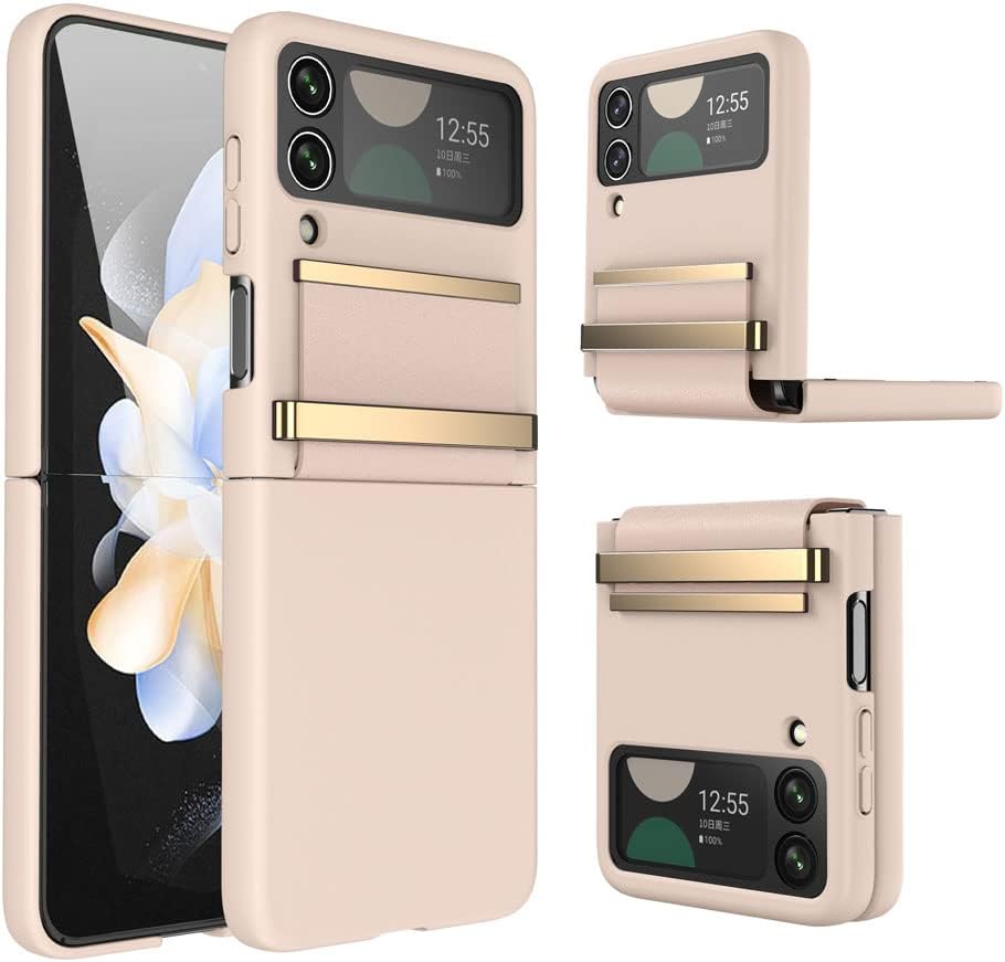 Samsung Galaxy Z Flip 4 Screen Protector Case, Z Flip 4 Case with Stylish Leather Hinge & Metal Trim, Hard PC Shockproof [Screen Protector] Case