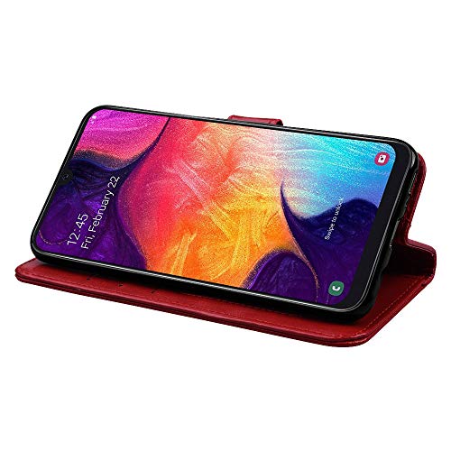 [Wallet Case] Protective Cover with Cash & Card Holder, Stand and Wrist Strap For Samsung Galaxy A50