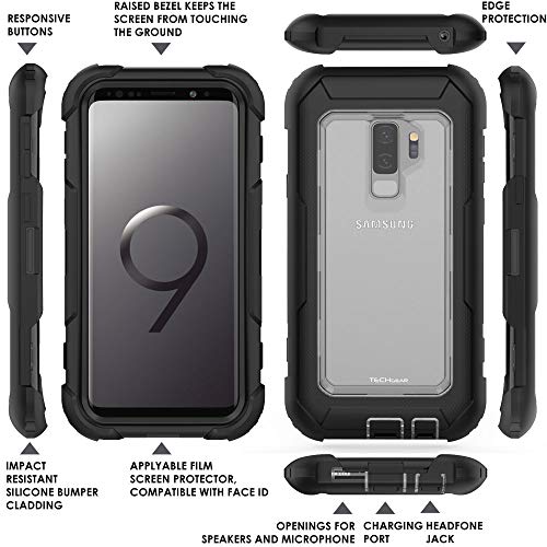 [Contender Case] Samsung Galaxy S9 Plus Heavy Duty Case with Built-in Screen Protector, 360 [Full Body] Protective Cover with Kick Stand