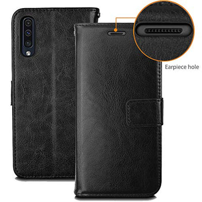 [Wallet Case] Protective Cover with Cash & Card Holder, Stand and Wrist Strap For Samsung Galaxy A50