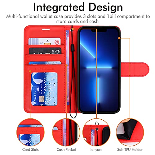 [Wallet Case] Protective Cover with Cash & Card Holder, Stand and Wrist Strap For Apple iPhone 13 Pro Max