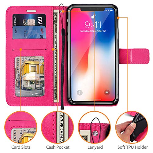 [Wallet Case] Protective Cover with Cash & Card Holder, Stand and Wrist Strap For Apple iPhone XS Max