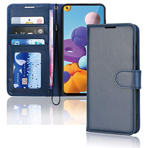 [Wallet Case] Protective Cover with Cash & Card Holder, Stand and Wrist Strap For Samsung Galaxy A21s