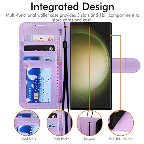 [Wallet Case] Protective Cover with Cash & Card Holder, Stand and Wrist Strap For Samsung Galaxy S23 Ultra