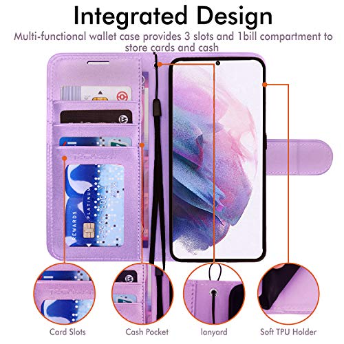 [Wallet Case] Protective Cover with Cash & Card Holder, Stand and Wrist Strap For Samsung Galaxy S21 Plus