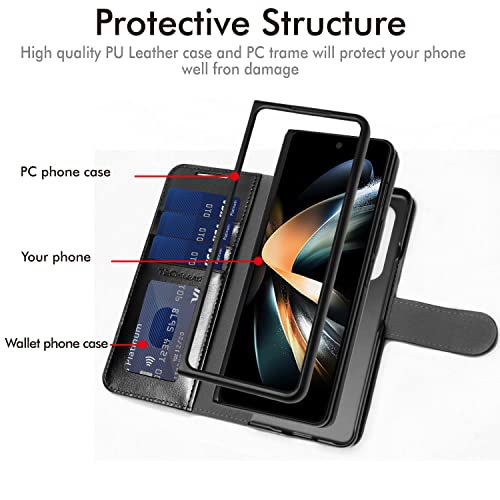 [Leather Wallet Case] Protective Cover with Cash & Card Holder, Stand and Wrist Strap For Samsung Galaxy Z Fold 4