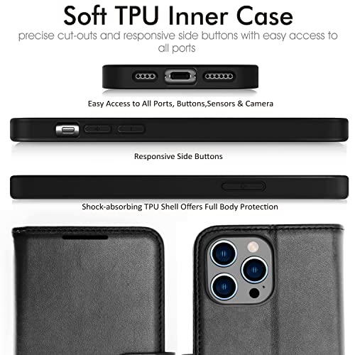 [Wallet Case] Protective Cover with Cash & Card Holder, Stand and Wrist Strap For Apple iPhone 14 Pro
