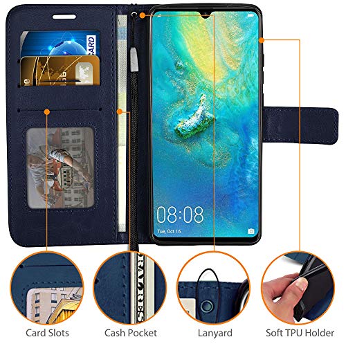 [Wallet Case] Protective Cover with Cash & Card Holder, Stand and Wrist Strap For Huawei P30 Pro