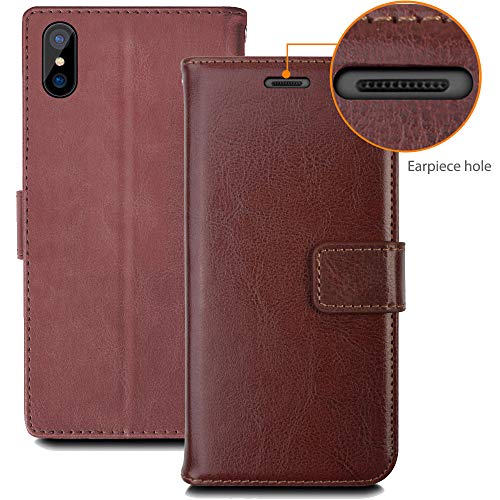 [Wallet Case] Protective Cover with Cash & Card Holder, Stand and Wrist Strap For Apple iPhone XS Max