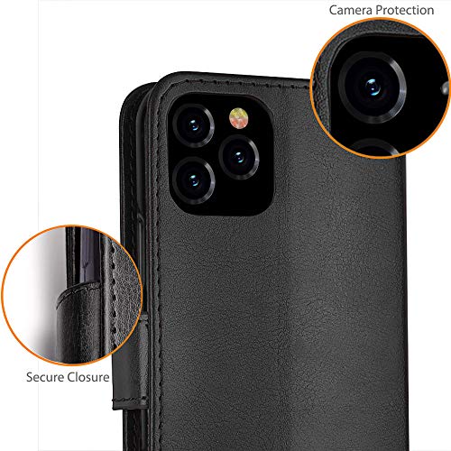 [Wallet Case] Protective Cover with Cash & Card Holder, Stand and Wrist Strap For Apple iPhone 11 Pro Max