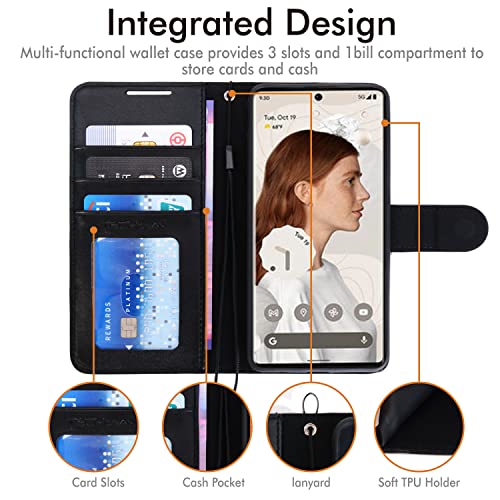 [Wallet Case] Protective Cover with Cash & Card Holder, Stand and Wrist Strap For Google Pixel 7 Pro