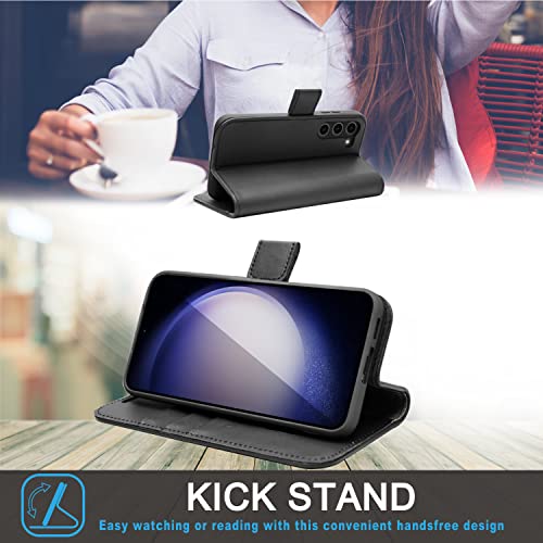 [Leather Wallet Case] Genuine Leather [RFID Blocking] Magnetic Flip Case with Card & Slots and Stand For Samsung Galaxy S23