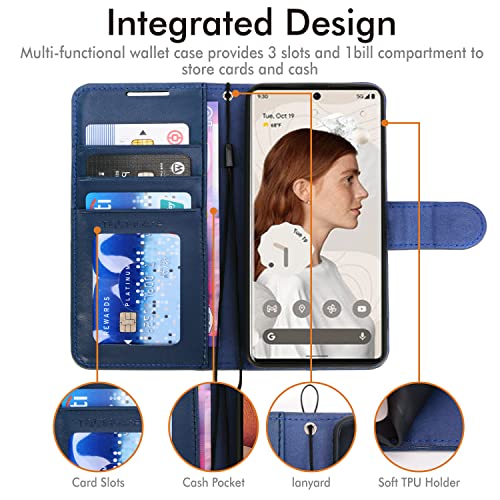 [Wallet Case] Protective Cover with Cash & Card Holder, Stand and Wrist Strap For Google Pixel 7 Pro