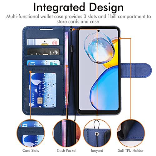 [Wallet Case] Protective Cover with Cash & Card Holder, Stand and Wrist Strap For Motorola Moto E32