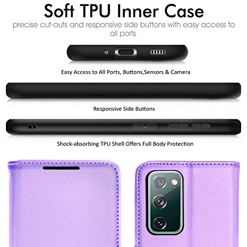 [Wallet Case] Protective Cover with Cash & Card Holder, Stand and Wrist Strap For Samsung Galaxy S20 FE