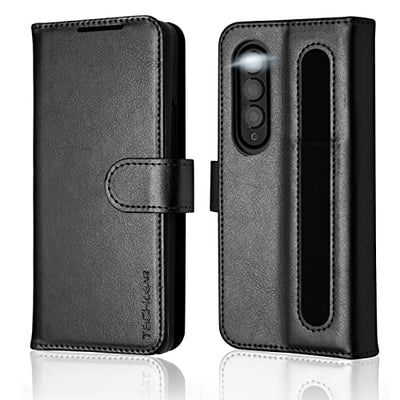 [Leather Wallet Case] Protective Cover with Cash & Card Holder, Stand and Wrist Strap For Samsung Galaxy Z Fold 4