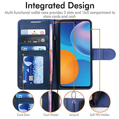 [Wallet Case] Protective Cover with Cash & Card Holder, Stand and Wrist Strap For Huawei P Smart 2021