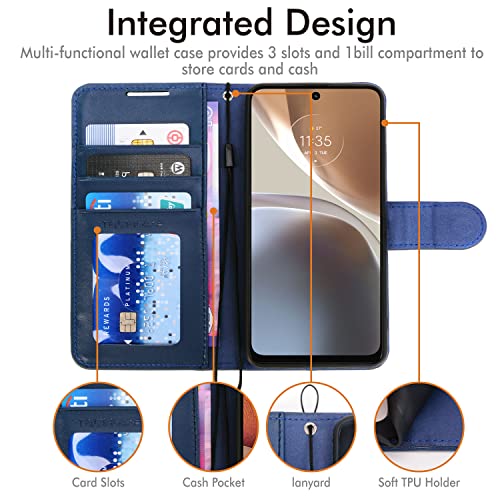 [Wallet Case] Protective Cover with Cash & Card Holder, Stand and Wrist Strap For Motorola Moto G32