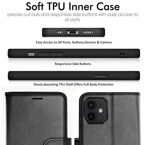 [Wallet Case] Protective Cover with Cash & Card Holder, Stand and Wrist Strap For Apple iPhone 12 Mini