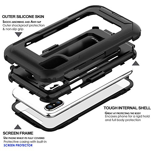 [Contender Case] iPhone XS, iPhone X Heavy Duty Case with Built-in Screen Protector, 360 [Full Body] Protective Cover with Kick Stand