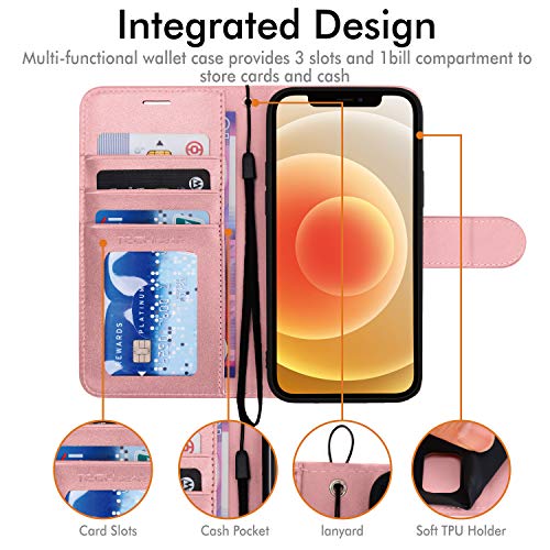 [Wallet Case] Protective Cover with Cash & Card Holder, Stand and Wrist Strap For Apple iPhone 12 / iPhone 12 Pro