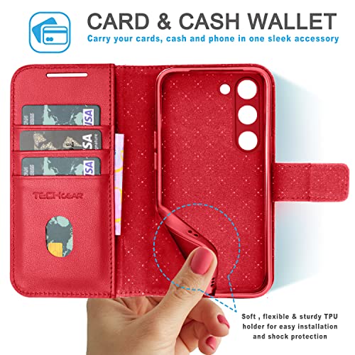 [Leather Wallet Case] Genuine Leather [RFID Blocking] Magnetic Flip Case with Card & Slots and Stand For Samsung Galaxy S23 Plus