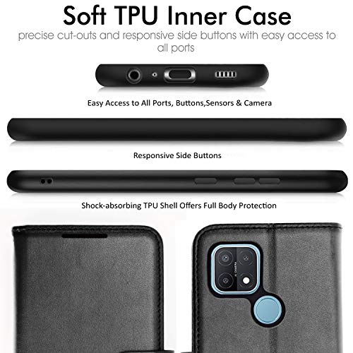 [Wallet Case] Protective Cover with Cash & Card Holder, Stand and Wrist Strap For Oppo A15 / A15s