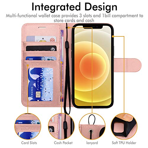 [Wallet Case] Protective Cover with Cash & Card Holder, Stand and Wrist Strap For Apple iPhone 12 Mini
