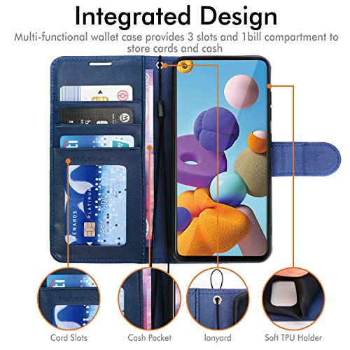 [Wallet Case] Protective Cover with Cash & Card Holder, Stand and Wrist Strap For Samsung Galaxy A21s