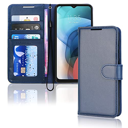 [Wallet Case] Protective Cover with Cash & Card Holder, Stand and Wrist Strap For Motorola Moto E7i Power