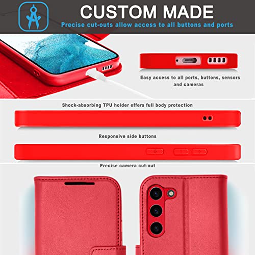 [Leather Wallet Case] Genuine Leather [RFID Blocking] Magnetic Flip Case with Card & Slots and Stand For Samsung Galaxy S23 Plus