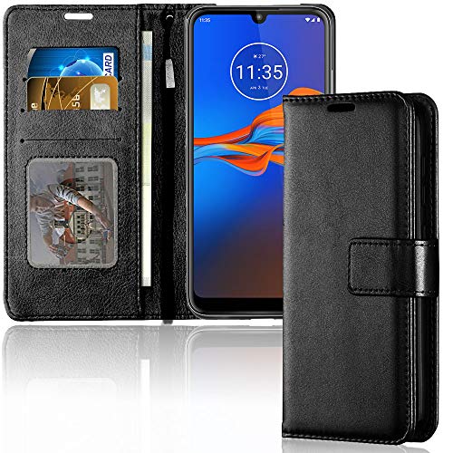 [Wallet Case] Protective Cover with Cash & Card Holder, Stand and Wrist Strap For Motorola Moto E6 Plus