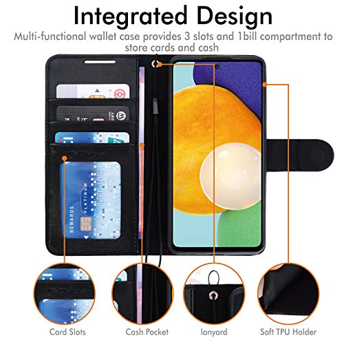 [Wallet Case] Protective Cover with Cash & Card Holder, Stand and Wrist Strap For Samsung Galaxy A52s 5G