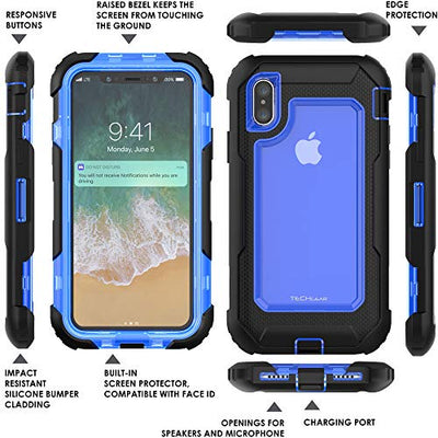 [Contender Case] iPhone XS Max Heavy Duty Case with Built-in Screen Protector, 360 [Full Body] Protective Cover with Kick Stand
